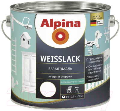 Эмаль Alpina Weisslack (2.5л, шелковисто-матовая)