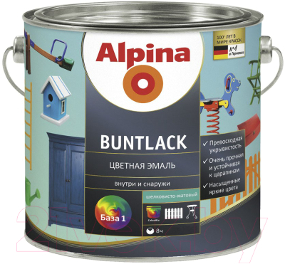 Эмаль Alpina Buntlack. База 1 (9.5л, шелковисто-матовый)