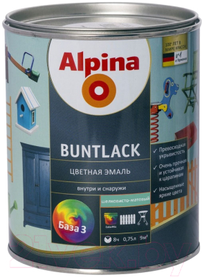 Эмаль Alpina Buntlack. База 3 (638мл, шелковисто-матовый)