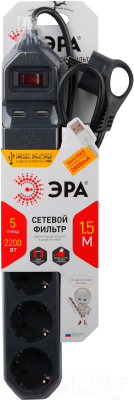 Сетевой фильтр ЭРА USF-5es-1.5m-USB-B