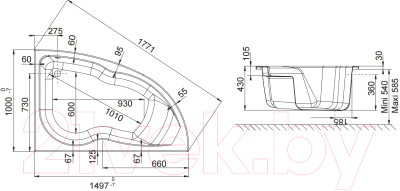 Ванна акриловая Jacob Delafon Micromega Duo 150x100 R / E60218RU-00 (с каркасом)