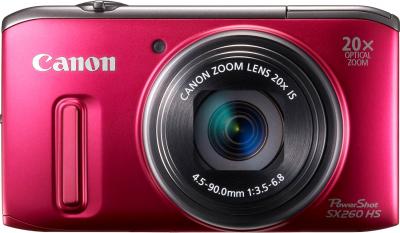 Компактный фотоаппарат Canon PowerShot SX260 HS Red - вид спереди