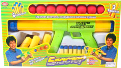 Бластер игрушечный Play Smart С мягкими пулями (6 снарядов, 3 ракеты) - Цвет зависит от партии поставки