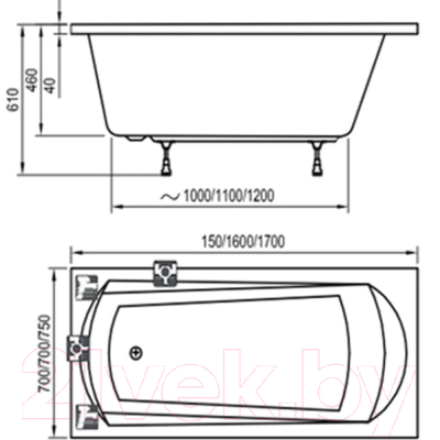 Ванна акриловая Ravak Domino 160x70 (C621000000)