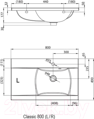 Умывальник Ravak Classic 80x49 R / XJDP1180000