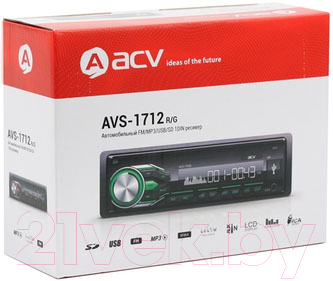 Бездисковая автомагнитола ACV AVS-1712G (зеленый)