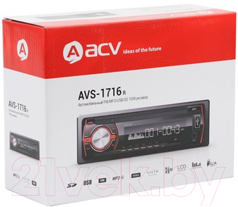 Бездисковая автомагнитола ACV AVS-1716R (красный)