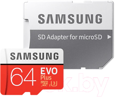 Карта памяти Samsung EVO Plus MicroSDXC UHS-I 64GB + адаптер (MB-MC64GA)