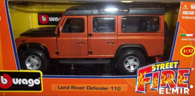 Масштабная модель автомобиля Bburago Street Fire Лэнд Ровер Дефендер / 18-43029 (оранжевый металлик)