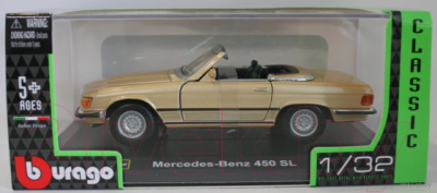 Масштабная модель автомобиля Bburago Street Classics Мерседес Бенц 450 SL / 18-43212 (золотой металлик) - товар по цвету не маркируется