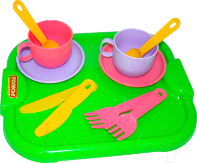 Набор игрушечной посуды Полесье Минутка с подносом на 2 персоны / 9516