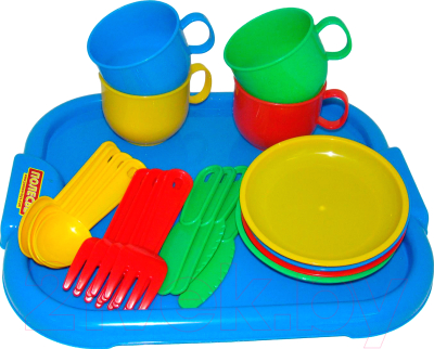 Набор игрушечной посуды Полесье Минутка с подносом на 4 персоны / 9530