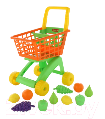 Тележка игрушечная Полесье №7 с набором продуктов / 61911 (оранжевый/салатовый) - Цвет зависит от партии поставки
