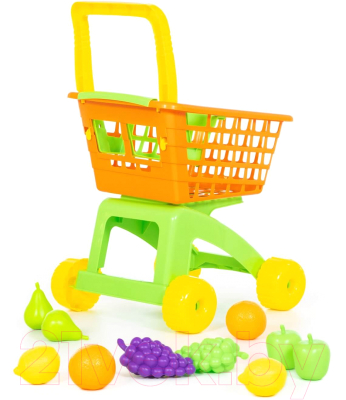 Тележка игрушечная Полесье №7 с набором продуктов / 61911 (оранжевый/салатовый)