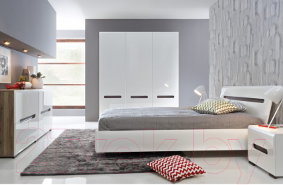 Двуспальная кровать Black Red White Azteca S205-LOZ160x200 с подъемным механизмом (белый/белый блеск)