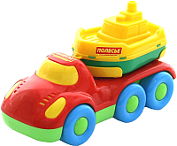 Набор игрушечной техники Полесье Автомобиль для перевозки Дружок с корабликом Буксир / 48370 - 