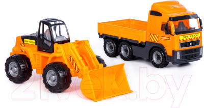 Набор игрушечной техники Полесье Автомобиль бортовой Volvo с трактором-погрузчиком / 2371 (в коробке)