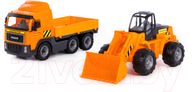 Набор игрушечной техники Полесье Автомобиль бортовой с трактором-погрузчиком / 2371 (в коробке)