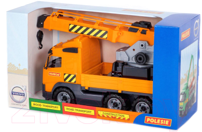 Кран игрушечный Полесье Volvo с поворотной платформой / 58317 (в коробке)