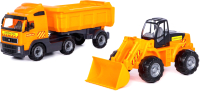 Набор игрушечной техники Полесье с полуприцепом Volvo и с трактором-погрузчиком / 0384 (в коробке) - 