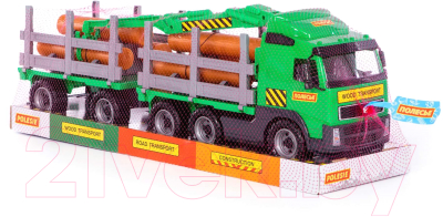 Лесовоз игрушечный Полесье Volvo с прицепом / 58348 (в лотке)