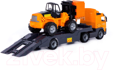 Набор игрушечной техники Полесье Volvo с автокаром и конструктором / 58409 (в лотке)