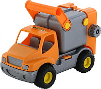 Мусоровоз игрушечный Полесье Коммунальный автомобиль КонсТрак / 0414 (оранжевый, в сеточке) - 