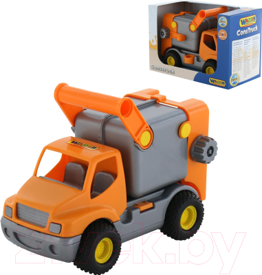 Мусоровоз игрушечный Полесье Коммунальный автомобиль КонсТрак / 44846 (оранжевый, в коробке)