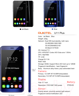 Смартфон Oukitel U11 Plus (черный)