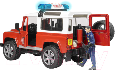 Автомобиль игрушечный Bruder Пожарный внедорожник Land Rover Defender Station Wagon / 02596 (с фигуркой)