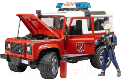 Автомобиль игрушечный Bruder Пожарный внедорожник Land Rover Defender Station Wagon / 02596 (с фигуркой)