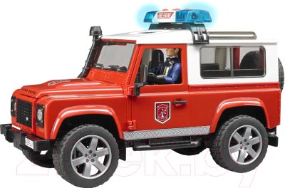 Автомобиль игрушечный Bruder Пожарный внедорожник Land Rover Defender Station Wagon / 02596 (с фигуркой)