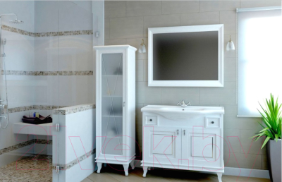 Шкаф-пенал для ванной Аква Родос Беатриче / АР0001662 (белый/патина хром)