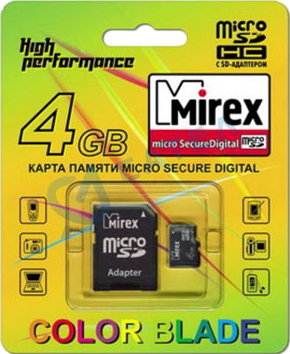 Карта памяти Mirex microSDHC (Class 4) 4GB (13613-ADTMSD04) - общий вид