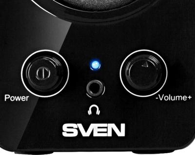 Мультимедиа акустика Sven 354 (черный) - разъем для наушников, кнопка включения, регулятор громкости