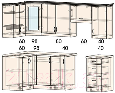 Готовая кухня Интерлиния Мила Шале 12x24 правая (белое дерево)