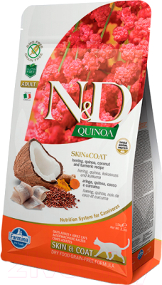 Сухой корм для кошек Farmina N&D Grain Free Quinoa Skin & Coat Herring, Coconut (300г)