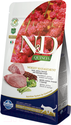 

Корм для кошек Farmina, N&D Grain Free Quinoa Weight Management Lamb, Broccoli