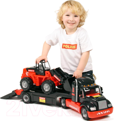 Трейлер игрушечный Полесье Mammoet с трактором-погрузчиком / 57129 (в лотке)