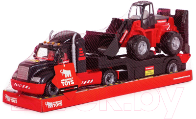 Трейлер игрушечный Полесье Mammoet с трактором-погрузчиком / 57129 (в лотке)