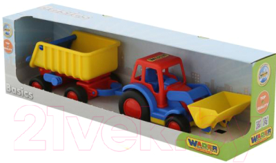 Погрузчик игрушечный Полесье с прицепом Базик / 37657 (в коробке) - товар по цвету не маркируется