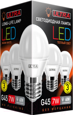 Лампа Ultra LED-G45-7W-E27-3000K