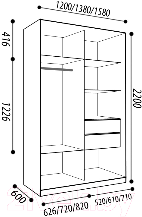 Шкаф-купе Евва 120 TS.02 / АЭП ШК.2 03 (трюфель/серебро) — фото 3