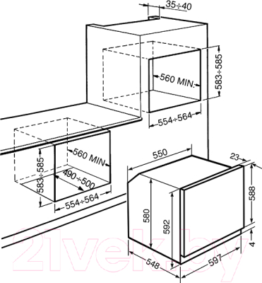 Электрический духовой шкаф Smeg SF465N - схема встраивания