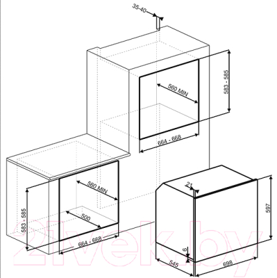 Электрический духовой шкаф Smeg SF7390X - схема встраивания