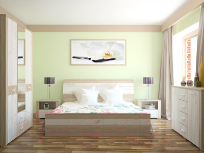 Двуспальная кровать Интерлиния Коламбия КЛ-001 160 с основанием (дуб сонома/дуб белый)