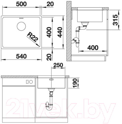 Мойка кухонная Blanco Andano 500-U / 518314 (с клапаном-автоматом)