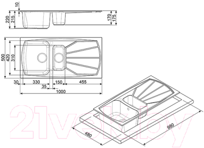 Мойка кухонная Smeg LSE1015AV-2