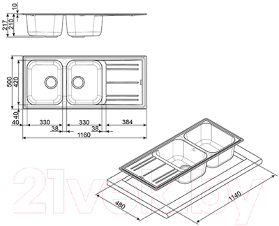 Мойка кухонная Smeg LZ116AL