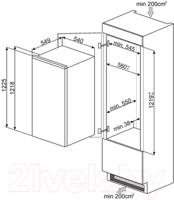 Встраиваемый холодильник Smeg S3C120P